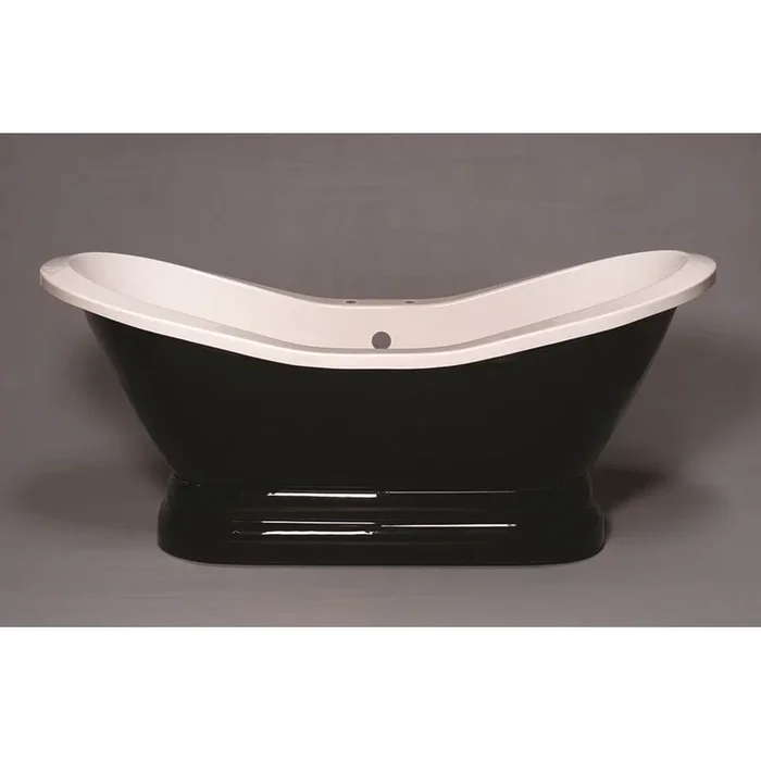 Strom Living The Echo Black & White 6” Acrylic Double Ended Slipper Tub On Pedestal With 7” Center Deck Mount Faucet Holes