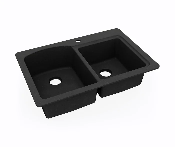 Swan Corporation KS03322DB.015 33 x 22 in. 1 Hole Composite Double Bowl Dual Mount Kitchen Sink in Black Galaxy