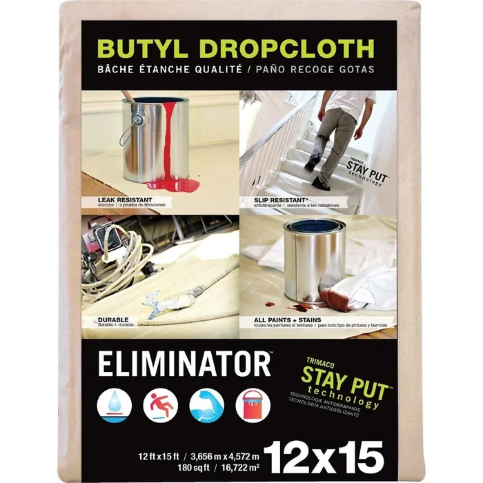 Trimaco 80322 Eliminator Butyl-Back Canvas 12 Ft x 15 Ft Heavy-Duty Drop Cloth