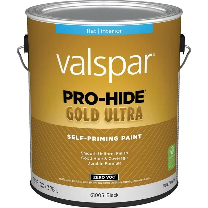 Valspar 028.0061005.007 Pro-Hide Gold Ultra Zero VOC Latex Flat Interior Wall Paint Black 1 Gal.